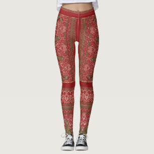die Gestaltung eines roten und beigen Musters_ Leggings