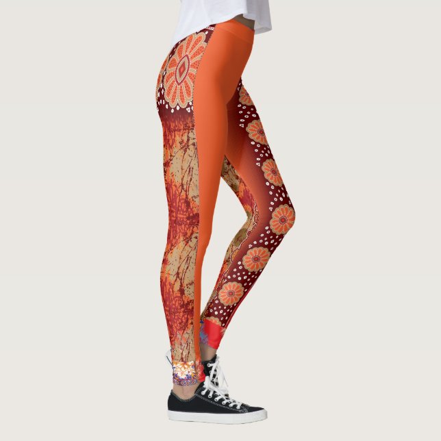 die Gestaltung eines roten und goldenen Musters Leggings (Rechts)