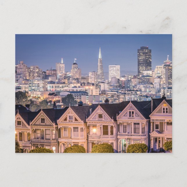 Die gestrichenen Damen und Skyline | San Francisco Postkarte (Vorderseite)