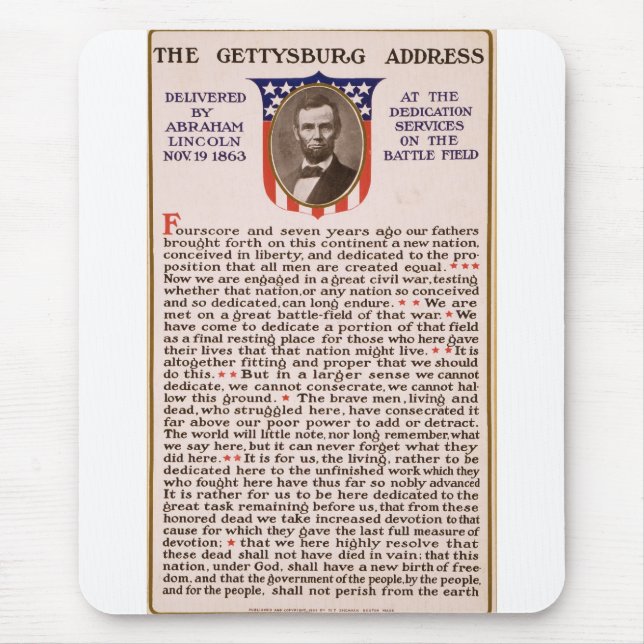 Die gettysburg-Adresse durch Abraham Lincoln 1863 Mousepad (Vorne)