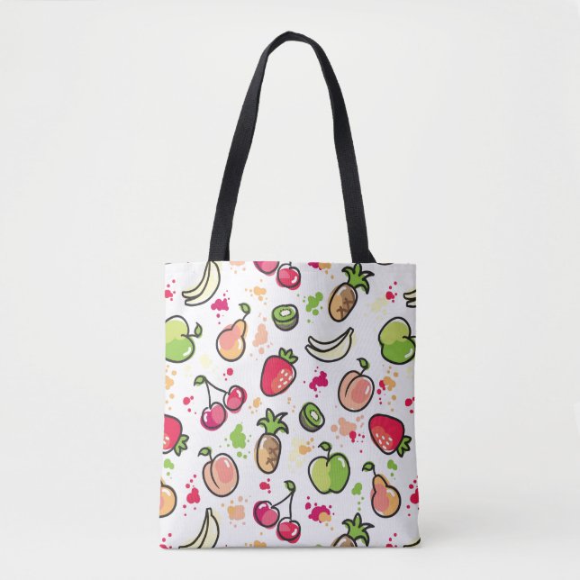 die gezeichnete Hand trägt Muster Früchte Tasche (Vorderseite)