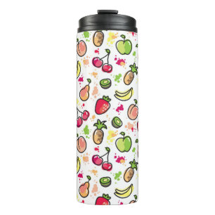 die gezeichnete Hand trägt Muster Früchte Thermosbecher