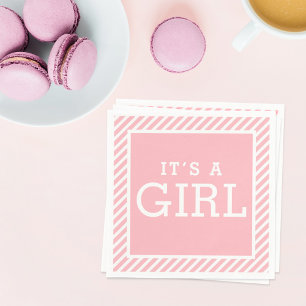 Die Girl Modern Blush Pink Stripes Babydusche Serviette