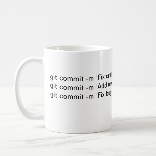 Die Git-Commit-Nachrichten Kaffeetasse (Links)