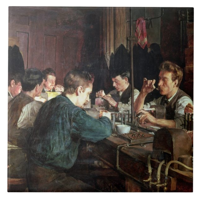 Die Glasgebläse, 1883 (Öl auf Leinwand) Fliese (Vorderseite)