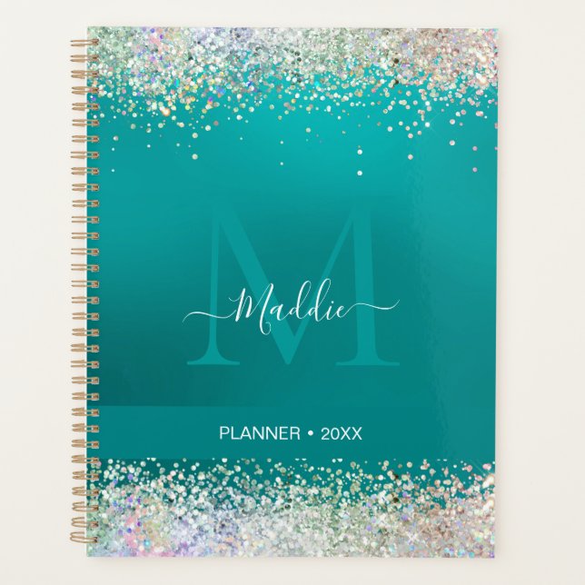 Die glatte, aquamarine metallische Monogram Planer (Vorderseite)