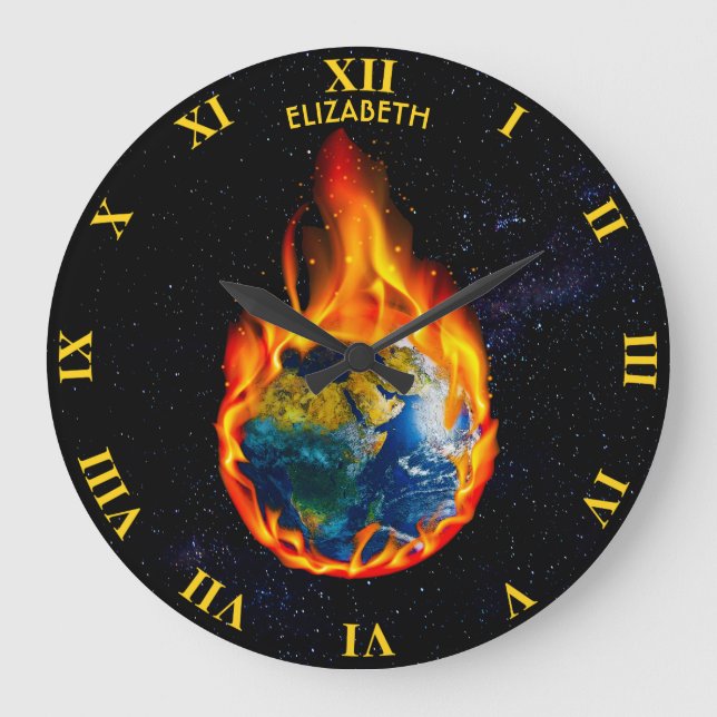 Die globale Erwärmung des Klimawandels - die Erde  Große Wanduhr (Vorderseite)