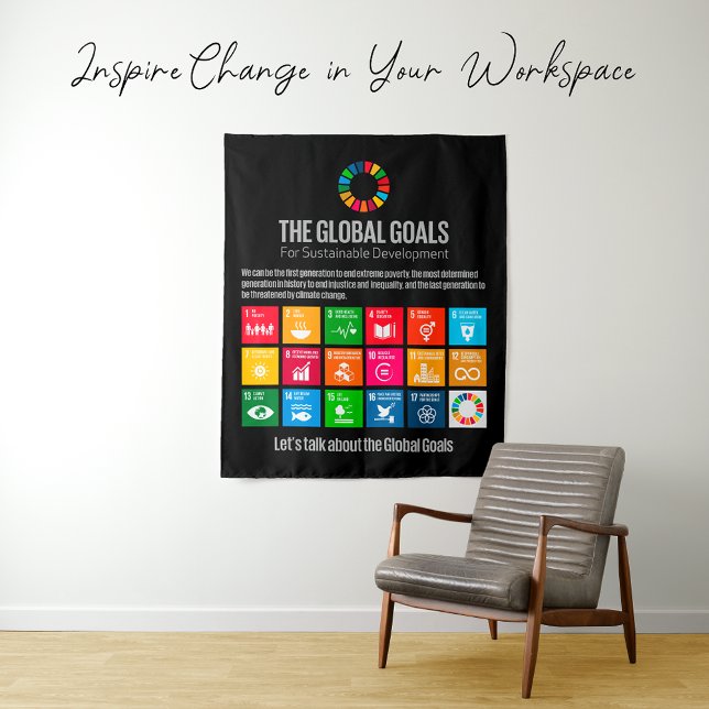 Die globalen Ziele der UN SDG 2030 Wandteppich (Zazzle_The_Global_Goals_SDG_2030 poster Tapestry green planet sustainability renewable energy)