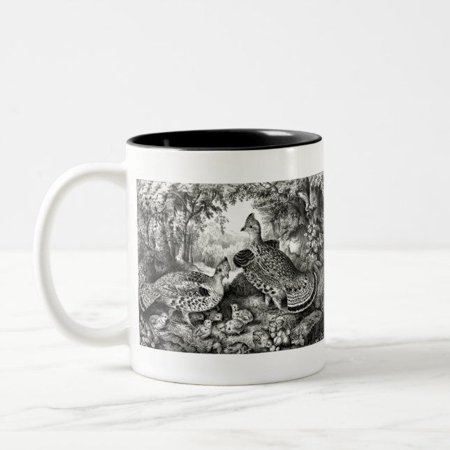 Die glückliche Familie - Ruffed Grouse and Young - Zweifarbige Tasse (Links)