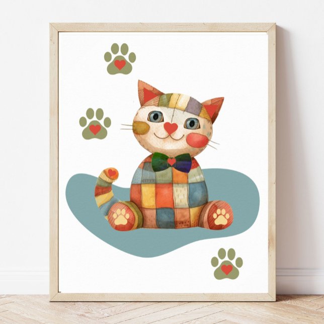 Die glückliche Katze Bunte Patchwork Anpassung Poster (Von Creator hochgeladen)