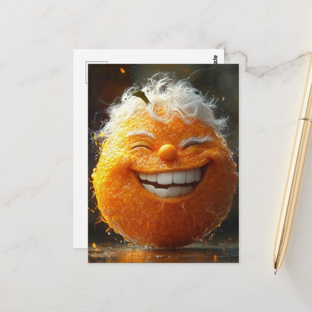 Die glückliche Orange Postkarte (Vorderseite/Rückseite Beispiel)