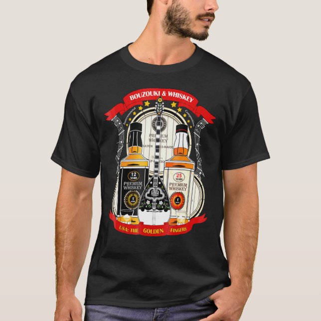 Die Golden Fingers Bouzouki und Whiskey T-Shirt (Vorderseite)