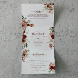 Die goldene, farbenfrohe blumenreiche Hochzeit von Dreifach Gefaltete Einladung