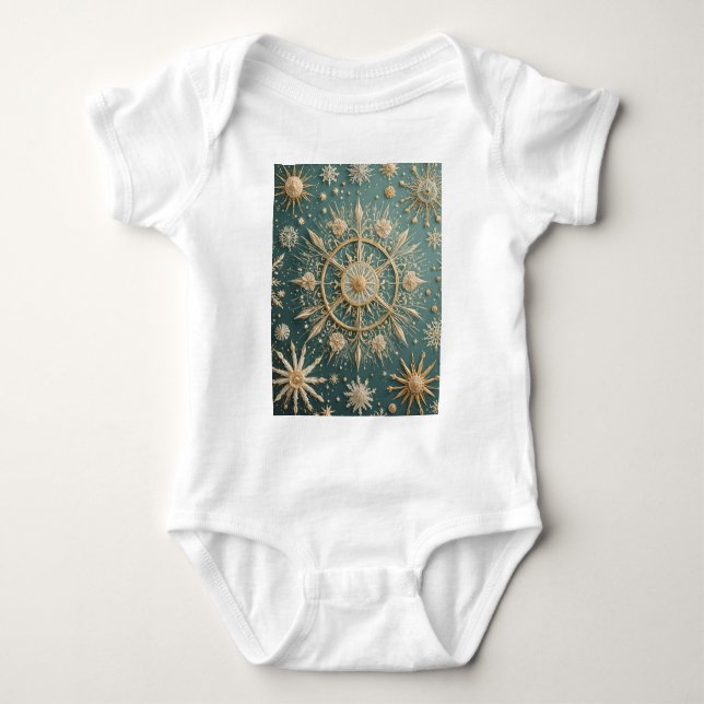 Die goldene Verkleidung des Winters: Eine Snowflak Baby Strampler (Vorderseite)