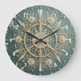 Die goldene Verkleidung des Winters: Eine Snowflak Große Wanduhr