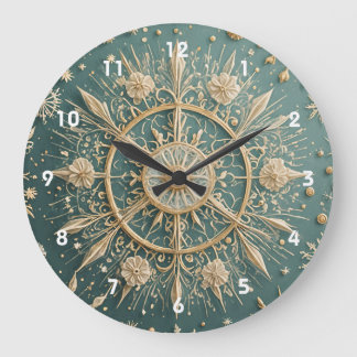 Die goldene Verkleidung des Winters: Eine Snowflak Große Wanduhr