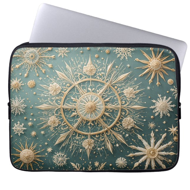 Die goldene Verkleidung des Winters: Eine Snowflak Laptopschutzhülle (Vorderseite)