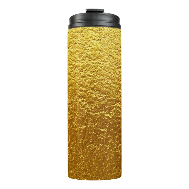 Die goldene Wandtextur ist abstrakt, alt, antike Thermosbecher (Vorderseite)