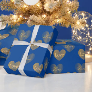 Die Goldherzen der Liebe auf Kongressblau verdoppe Geschenkpapier