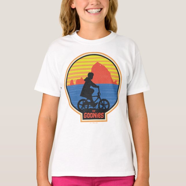 Die Goonies Retro Mikey Riding Bike Grafik T-Shirt (Vorderseite)