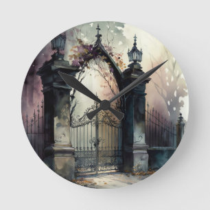 Die gotische Friedhofs-Tor-Serie Design 12 Runde Wanduhr