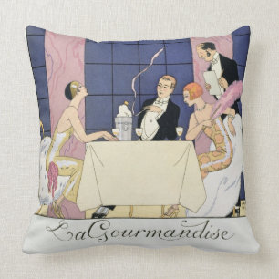 Die Gourmands, 1920-30 (pochoir Druck) Kissen