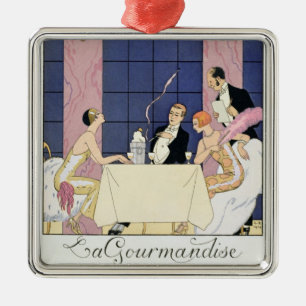 Die Gourmands, 1920-30 (pochoir Druck) Silbernes Ornament