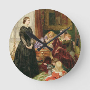 Die Gouvernante, 1860 (Öl auf Leinwand) Runde Wanduhr