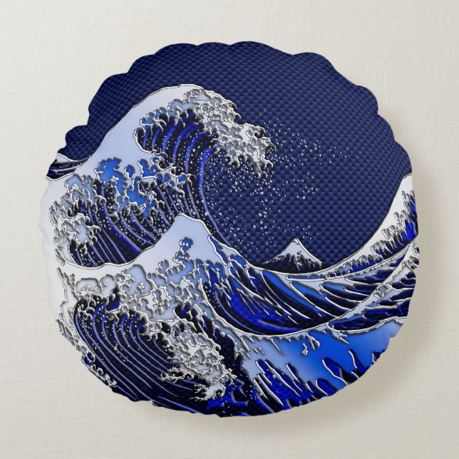 Die Great Hokusai Wave Moderne Stile Rundes Kissen (Vorderseite)