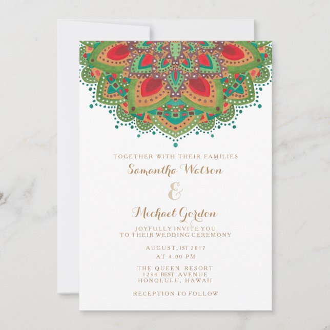 Die Green Mandala Wedding Card Einladung (Vorderseite)