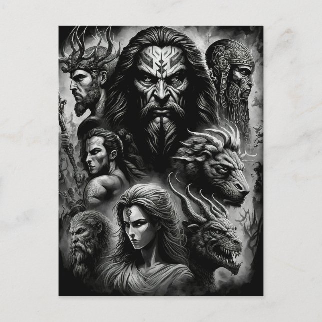 Die griechische Mythologie Schwarz-Weiß-Götter und Postkarte (Vorderseite)