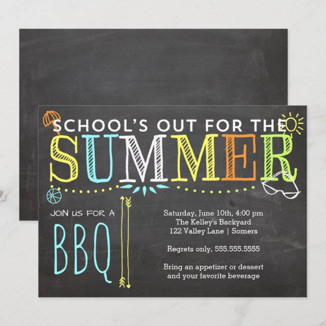 Die GRILLEN der Summer Party Einladung-School Einladung (Vorne/Hinten)