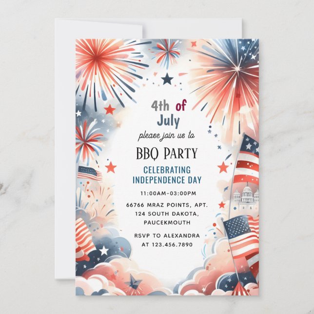 Die Grillen Red White Blue USA Flag 4. Juli Party Einladung (Vorderseite)