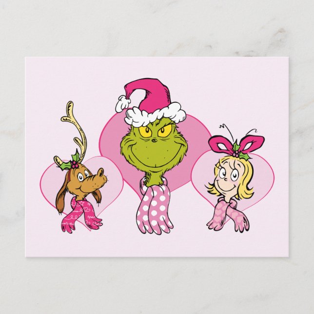 Die Grinch-Crew im rosa Valentinsporträt Postkarte (Vorderseite)