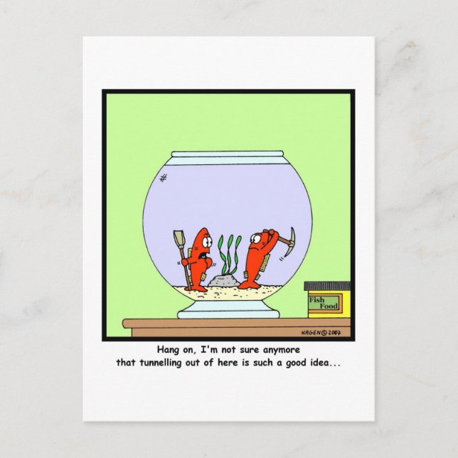 Die große Flucht: Goldfish Cartoon Postkarte (Vorderseite)