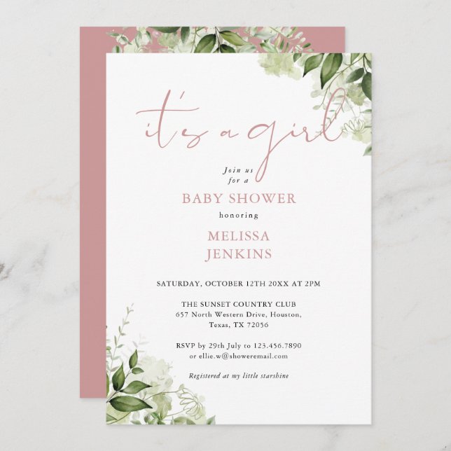 Die große, grüne Rose-Kinderdusche Einladung (Vorne/Hinten)