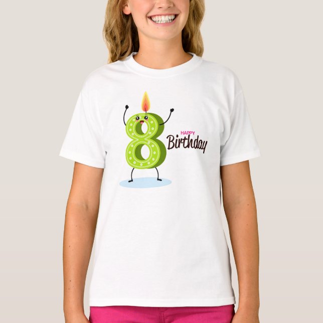 Die große grüne Zahl 8 mit einem glücklichen Gebur T-Shirt (Vorderseite)