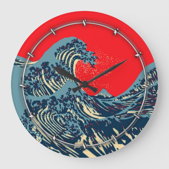 Die große Hokusai-Welle im farbenfrohen Stil Große Wanduhr (Vorderseite)