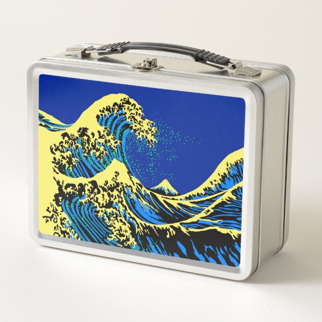 Die große Hokusai-Welle im lebendigen Stil des Pop Metall Brotdose (Vorderseite)