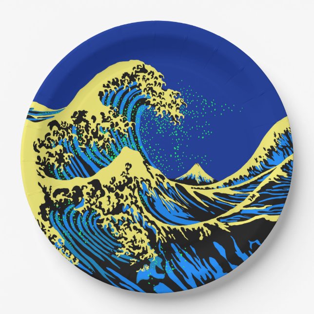 Die große Hokusai-Welle im lebendigen Stil des Pop Pappteller (Vorderseite)