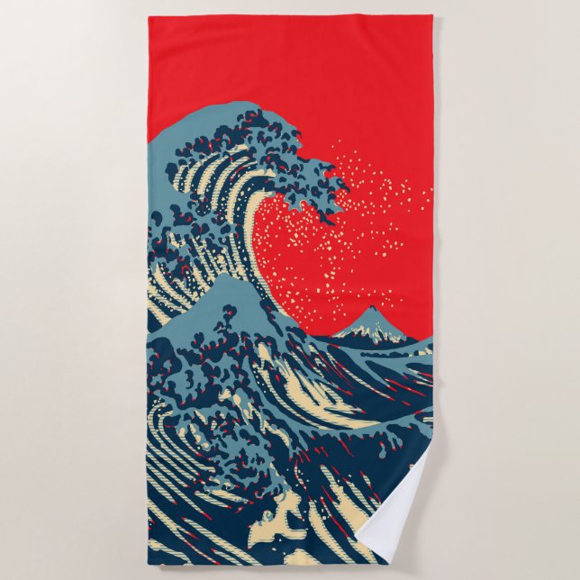 Die große Hokusai-Welle im lebendigen Stil des Pop Strandtuch (Vorderseite)