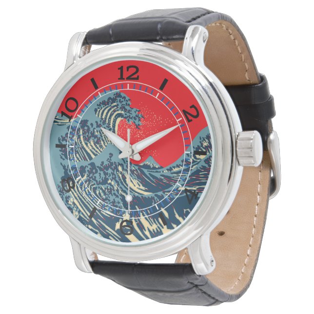 Die große Hokusai-Welle im lebhaften Stil Armbanduhr (Schrägansicht)
