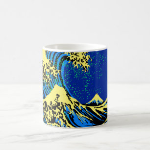 Die große Hokusai-Welle im Stil des blauen gelben  Kaffeetasse