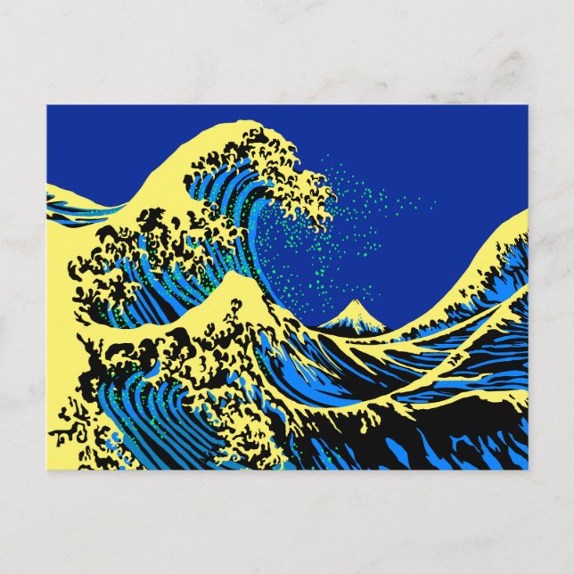 Die große Hokusai-Welle im Stil des blauen gelben  Postkarte (Vorderseite)