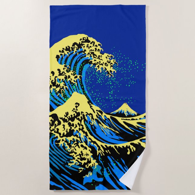 Die große Hokusai-Welle im Stil des blauen gelben  Strandtuch (Vorderseite)