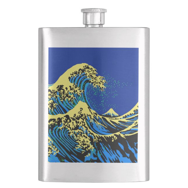Die große Hokusai-Welle in Pop Art Style Accent Flachmann (Vorderseite)