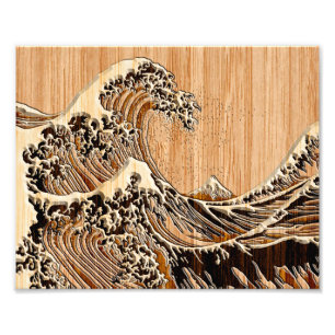 Die große Hokusai Wellen-hölzerne Bambusart Fotodruck