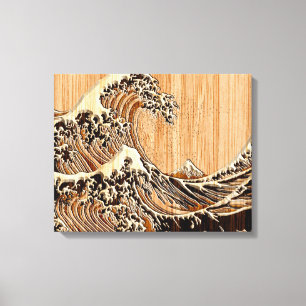 Die große Hokusai Wellen-hölzerne Bambusart Leinwanddruck