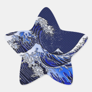 Die große Hokusai Wellen-Kohlenstoff-Faser-Art Stern-Aufkleber