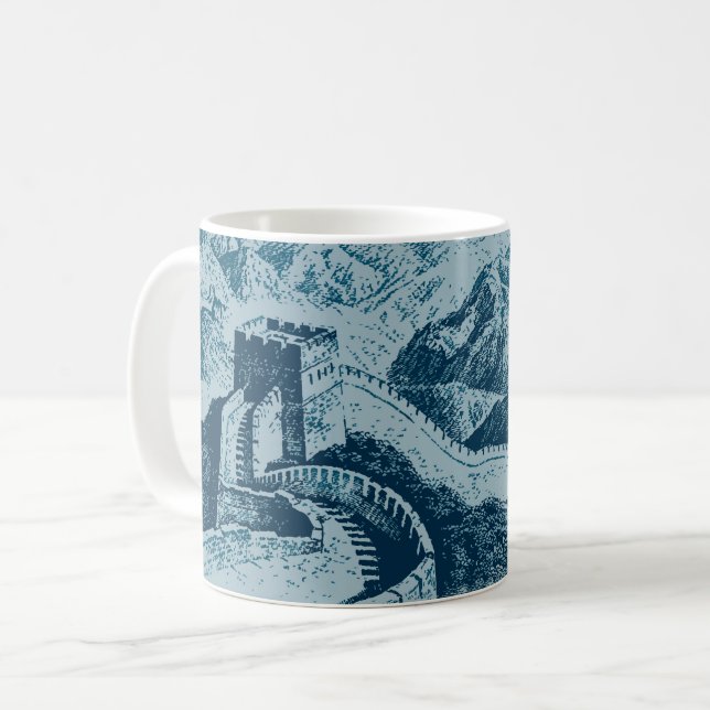 Die große Mauer in Blau Kaffeetasse (Vorderseite Links)